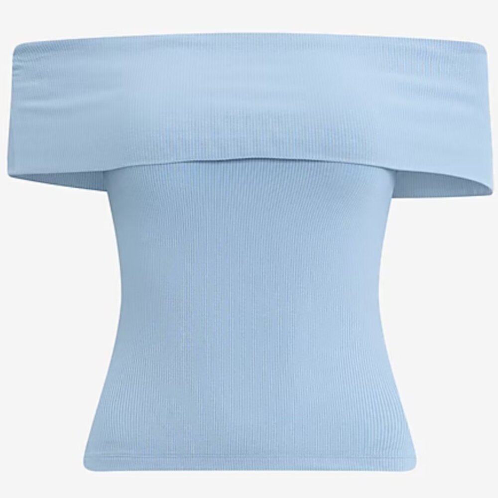 Express S Fitted Ribbed Off The Shoulder Overlay Top NWT